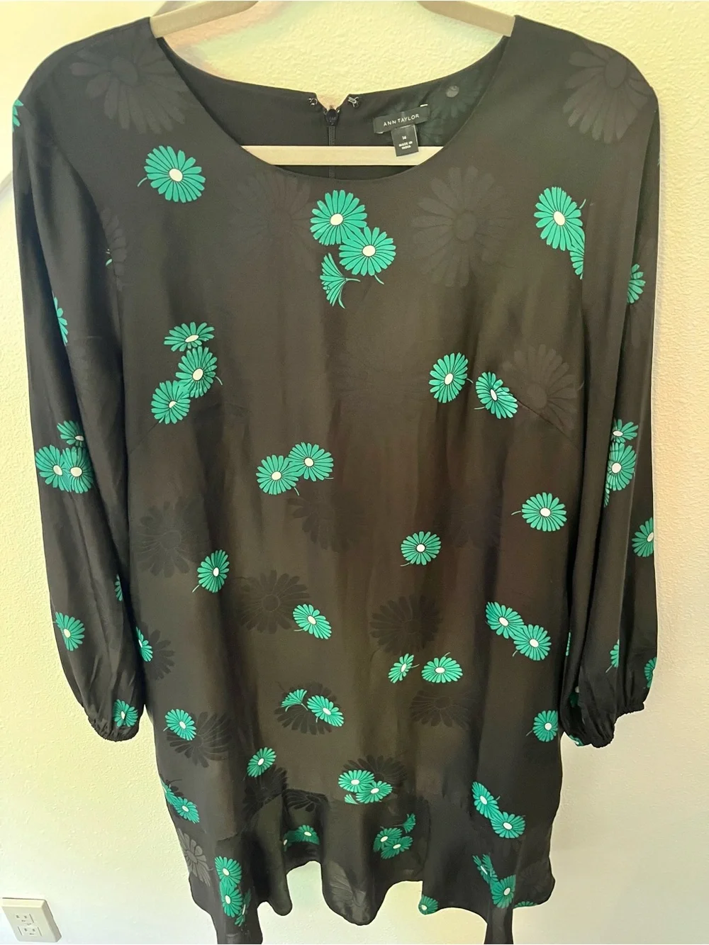 Ann Taylor Black Dress with Teal Floral Print - Picture 3 of 4